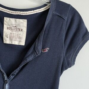 Hollister Vintage Y2K Ribbed Henley Stretch Top Large Fitted Elena Bella
